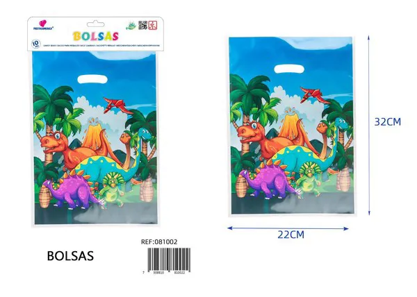 Bolsa perlada grande de 22x32 cm, diseño de dinosaurio, 10 piezas