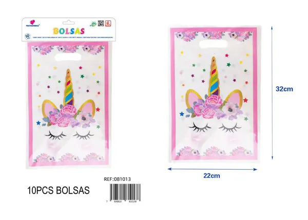 Bolsa perlada grande de 22x32 cm, diseño de unicornio, 10 piezas