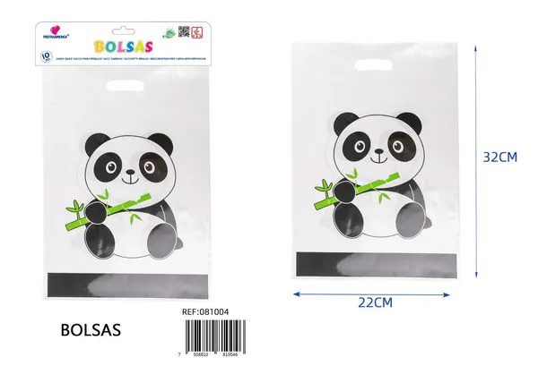 Bolsa perlada grande de 22x32 cm, diseño de panda, 10 piezas