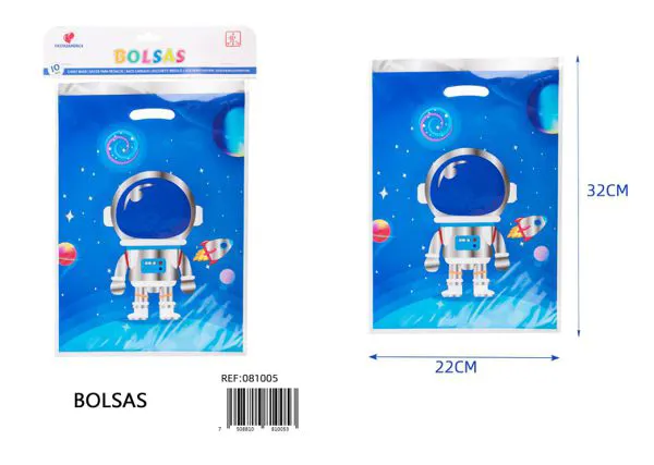 Bolsa perlada grande de 22x32 cm, diseño espacial, 10 piezas