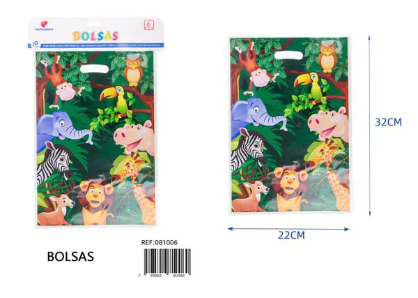 Bolsa perlada grande de 22x32 cm, diseño de animales, 10 piezas