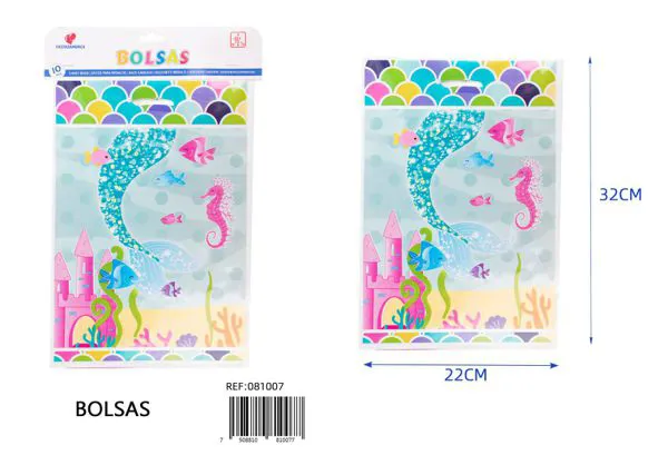 Bolsa perlada grande de 22x32 cm, diseño de cola de sirena, 10 piezas