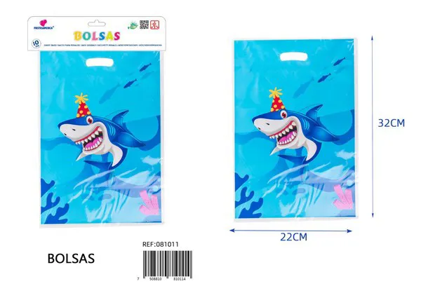 Bolsa perlada grande de 22x32 cm, diseño de tiburón, 10 piezas