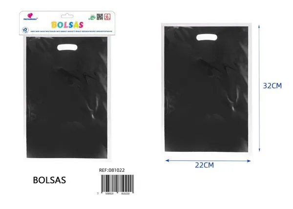 Bolsa perlada grande de 22x32 cm, serie color negro, 10 piezas