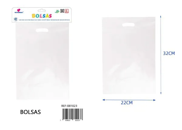 Bolsa perlada grande de 22x32 cm, serie color blanco, 10 piezas