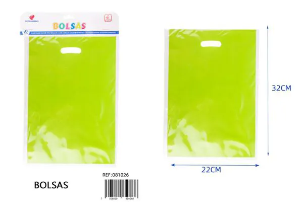 Bolsa perlada grande de 22x32 cm, serie color verde manzana, 10 piezas