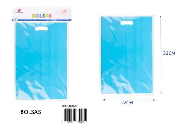 Bolsa perlada grande de 22x32 cm, serie color azul claro, 10 piezas