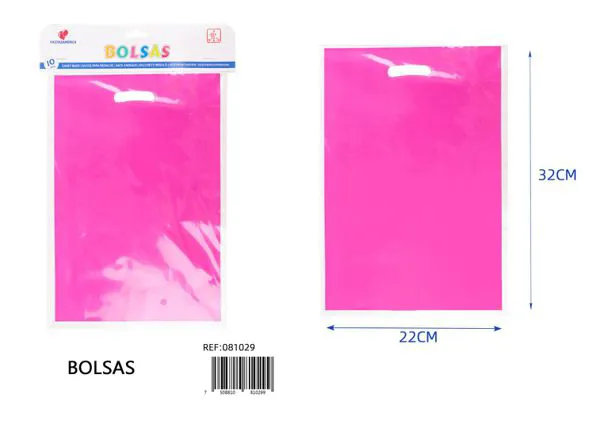 Bolsa perlada grande de 22x32 cm, serie color fucsia, 10 piezas