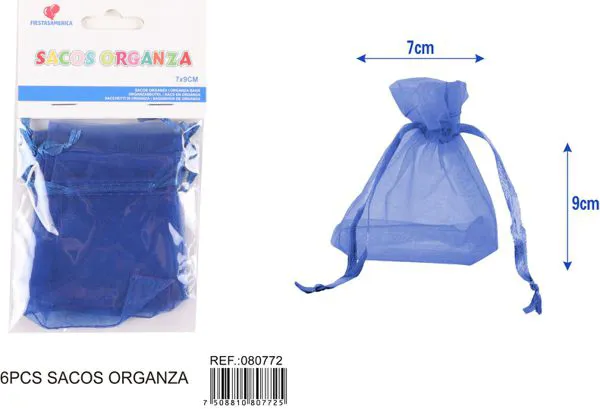 Bolsa para dulces de organza de 7x9 cm, 6 piezas, color azul marino