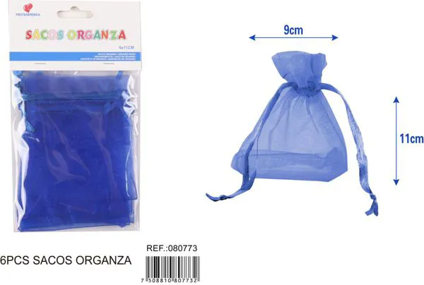 Bolsa para dulces de organza de 9x11 cm, 6 piezas, color azul marino
