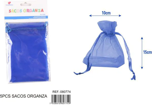 Bolsa para dulces de organza de 10x15 cm, 5 piezas, color azul marino