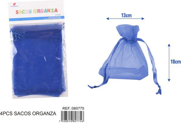 Bolsa para dulces de organza de 13x18 cm, 4 piezas, color azul marino
