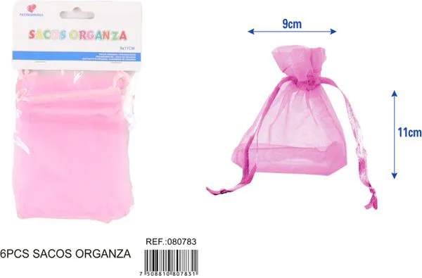 Bolsa para dulces de organza de 9x11 cm, 6 piezas, color rosa