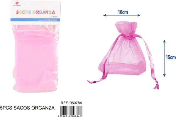 Bolsa para dulces de organza de 10x15 cm, 5 piezas, color rosa