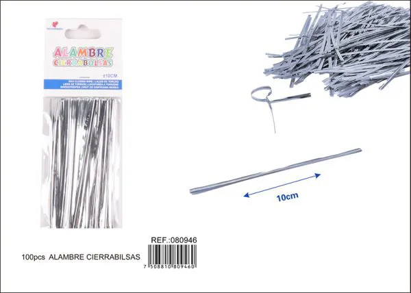 Atadura de alambre de 10 cm, color plateado, 100 piezas