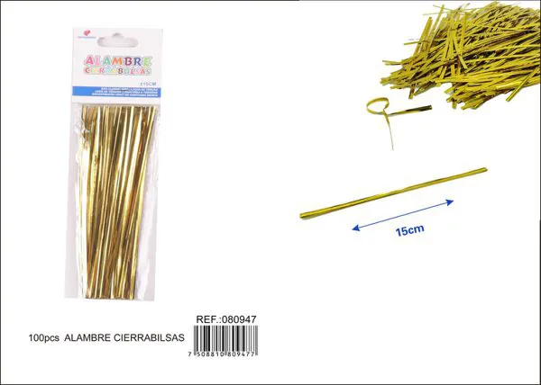 Atadura de alambre de 15 cm, color dorado, 100 piezas