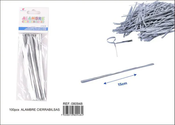 Atadura de alambre de 15 cm, color plateado, 100 piezas