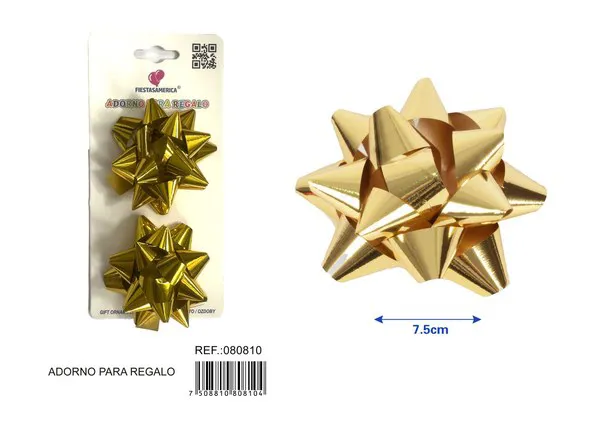 Flor de estrellas de 7.5 cm en tarjeta, 2 piezas, color dorado