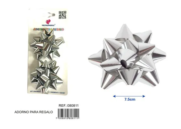 Flor de estrellas de 7.5 cm en tarjeta, 2 piezas, color plateado