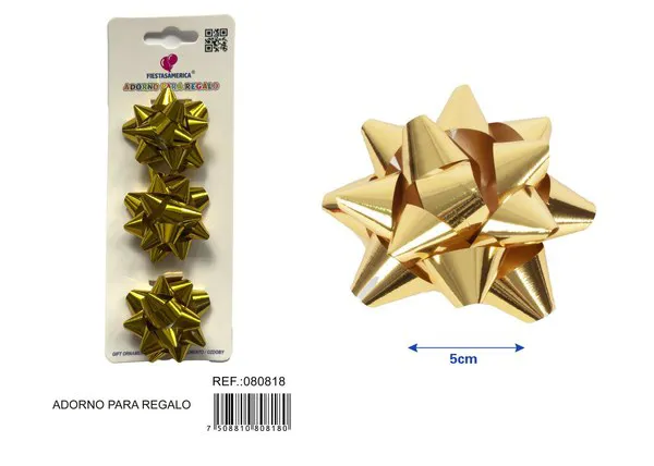 Flor de estrellas de 5 cm en tarjeta, 3 piezas, color dorado
