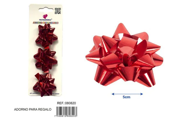 Flor de estrellas de 5 cm en tarjeta, 3 piezas, color rojo