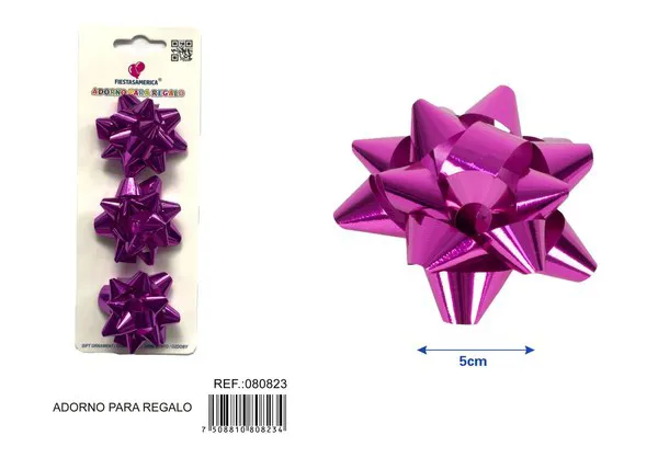Flor de estrellas de 5 cm en tarjeta, 3 piezas, color fucsia