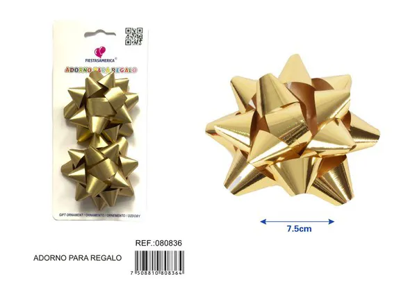 Flor de estrellas mate de 7.5 cm en tarjeta, 2 piezas, color dorado