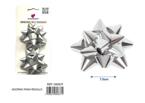 Flor de estrellas mate de 7.5 cm en tarjeta, 2 piezas, color plateado