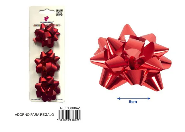 Guirnalda de estrellas mate en tarjeta de 5 cm, 3 piezas, color rojo