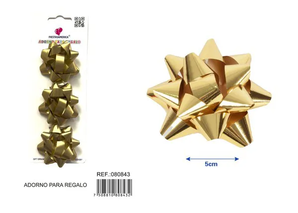 Guirnalda de estrellas mate en tarjeta de 5 cm, 3 piezas, color dorado