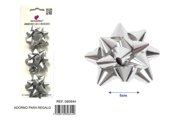 Guirnalda de estrellas mate en tarjeta de 5 cm, 3 piezas, color plateado