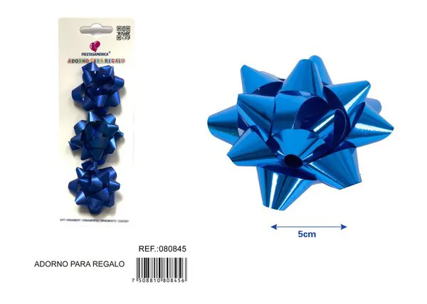 Guirnalda de estrellas mate en tarjeta de 5 cm, 3 piezas, color azul rey