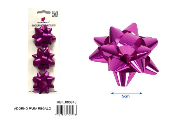 Guirnalda de estrellas mate en tarjeta de 5 cm, 3 piezas, color fucsia