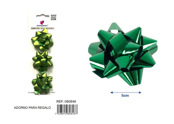Guirnalda de estrellas mate en tarjeta de 5 cm, 3 piezas, color verde