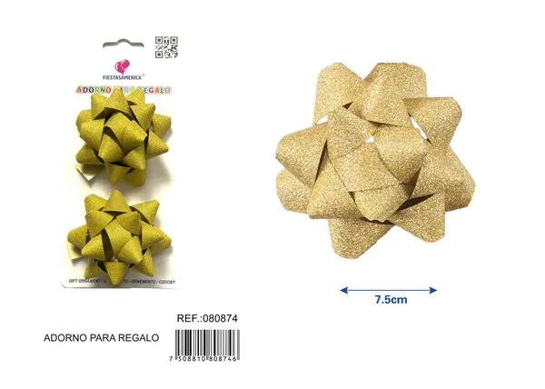 Guirnalda de estrellas con escarcha de 7.5 cm, 2 piezas, color dorado