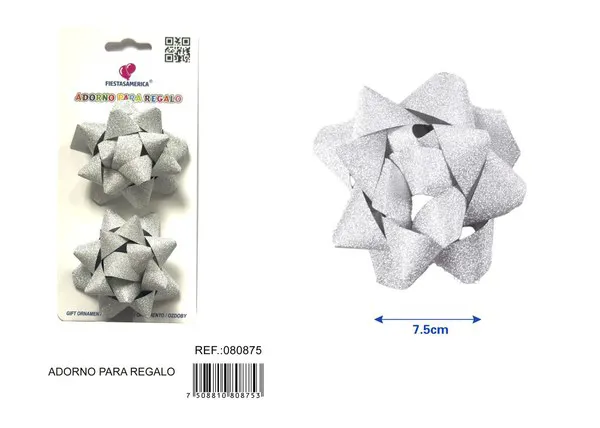 Guirnalda de estrellas con escarcha de 7.5 cm, 2 piezas, color plateado