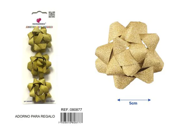 Guirnalda de estrellas con escarcha de 5 cm, 3 piezas, color dorado