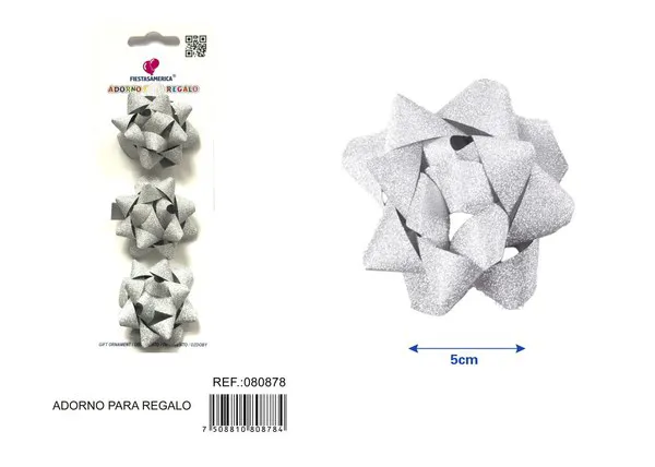 Guirnalda de estrellas con escarcha de 5 cm, 3 piezas, color plateado