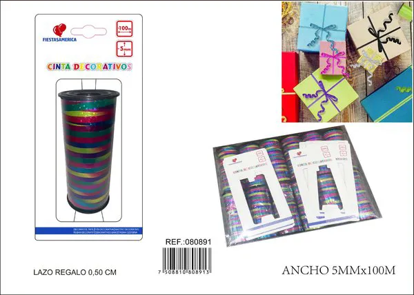 Rollo de cinta láser tornasol de 5 mm x 100 m, color sólido