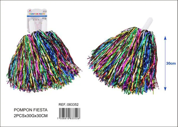 Pompones de flecos de 5 mm de ancho, 30 g, 30 cm, 2 piezas, multicolor