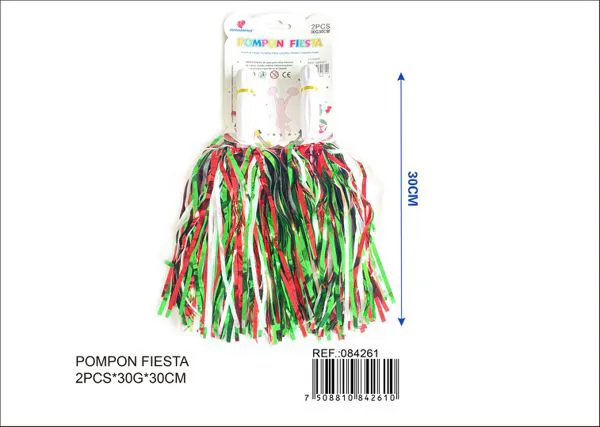 Pompones de 30 g, 30 cm, 2 piezas, tres colores (verde, blanco y rojo)