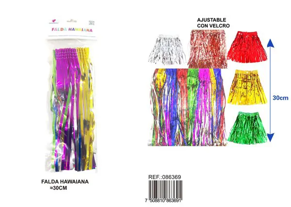 Falda hawaiana de flecos de 30 cm, multicolor