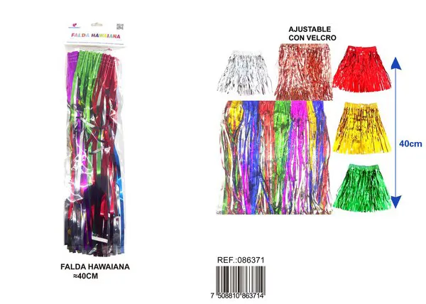 Falda hawaiana de flecos de 40 cm, multicolor