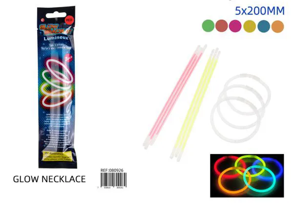 Pulseras fluorescentes de 5x200 mm, paquete de 3 piezas