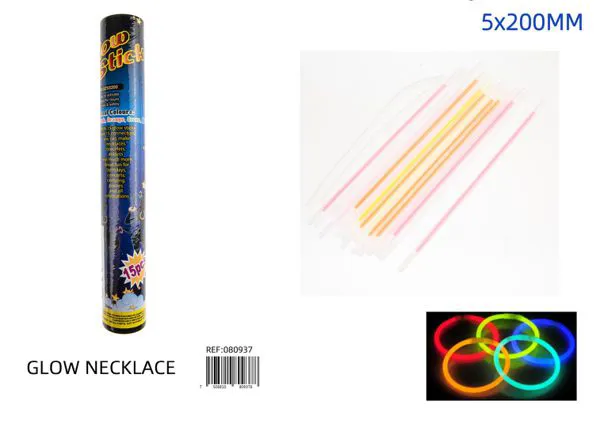 Pulseras fluorescentes de 5x200 mm, paquete de 15 piezas
