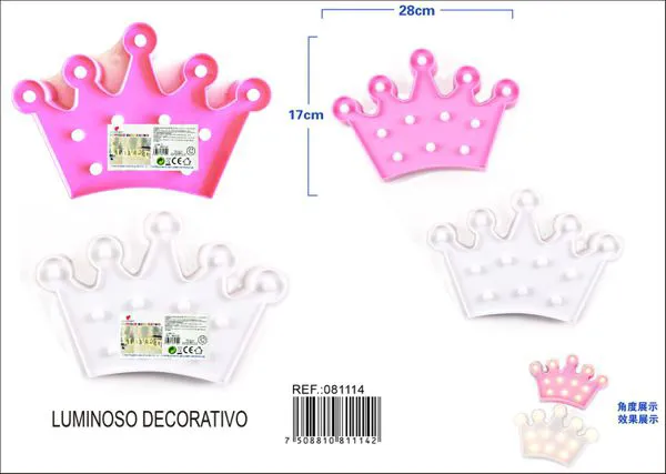 Corona luminosa de plástico de 28x17 cm, surtido (blanco y rosa)