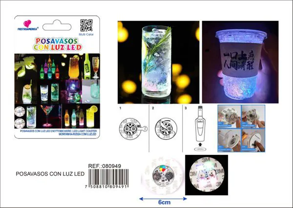 Posavasos luminoso LED de 6 cm, multicolor