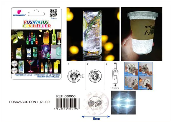 Posavasos luminoso LED de 6 cm, luz blanca