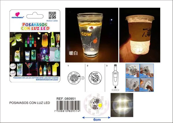 Posavasos luminoso LED de 6 cm, color blanco cálido