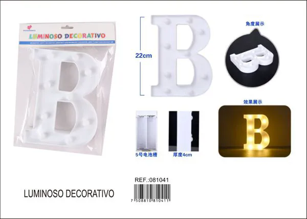 Letra luminosa LED de 22 cm de plástico, letra B